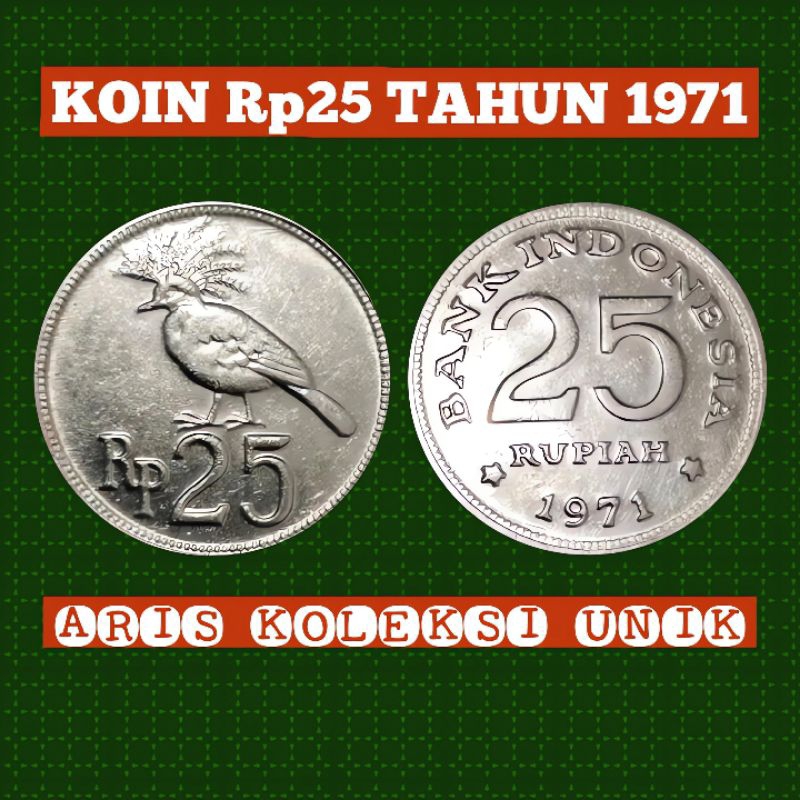koin Rp25 tahun 1971 mahar 25 rupiah gambar burung