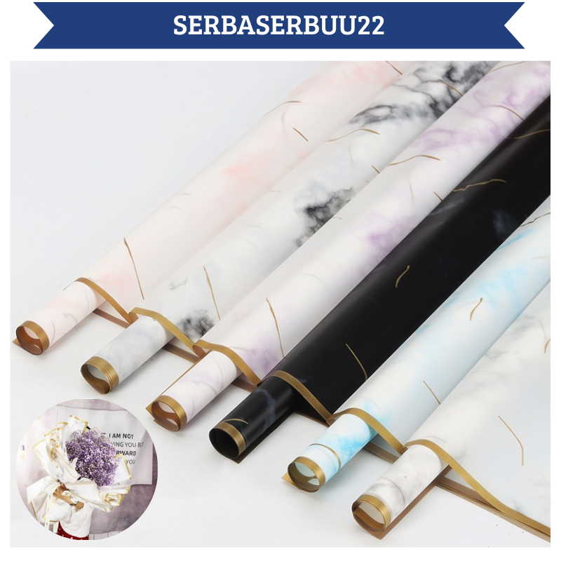 

Isi 20 LEMBAR Kertas Buket Bunga Gold Line Marble Flower Wrapping Cellophane Waterproof KB014 SS22