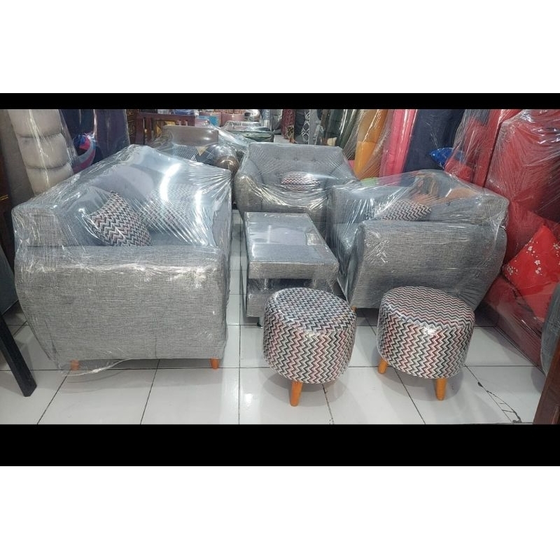 READY SOFA MINIMALIS CALISTA / SOFA MINIMALIS + STOOL + MEJA