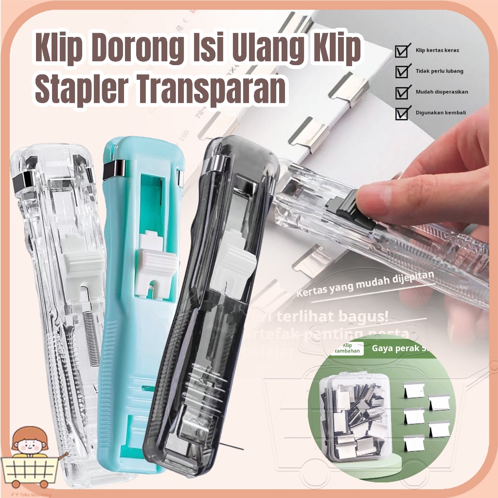 

Klip pendorong klip tambahan klip stapler transparan file tetap kertas uji klip kecil klip dorong logam penyimpanan