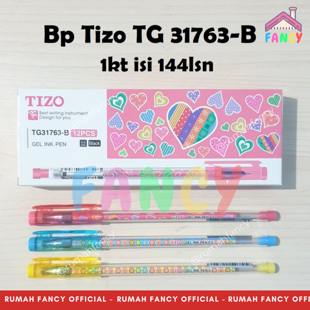 

[1 LUSIN / 12 PCS] Pulpen FANCY Gel TIZO 0.5mm Tinta HITAM Motif LOVE Macaron Bolpen Gel buka tutup