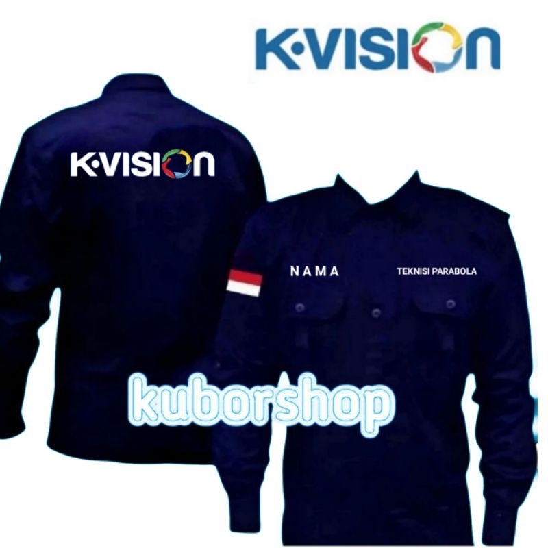 kemeja kerja kvision teknik parabola baju kvision telnik parabola seragam kvision full bordir