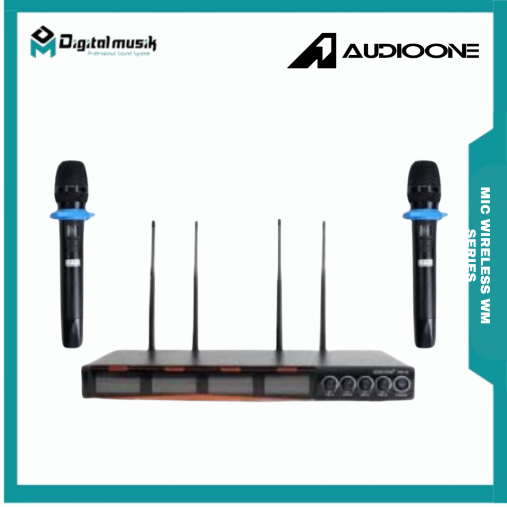 AUDIO ONE Mic Wirelles WM-44 HH (1SET 2MIC)  Original Mic Wireless Transmission 100M | DIGITAL MUSIK