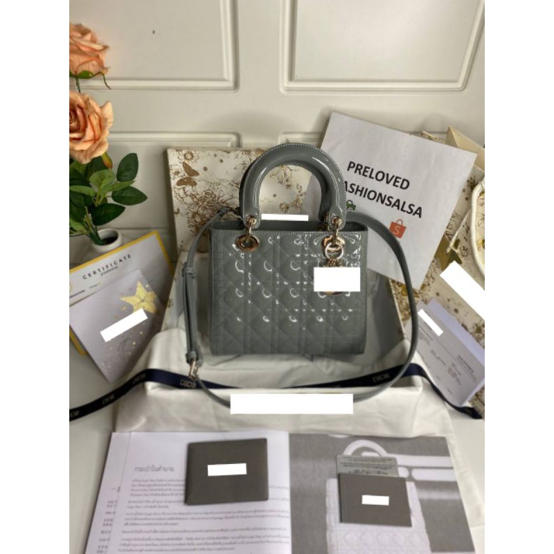 Preloved Medium Lady Dior Light Blue Patent Cannage Lambskin