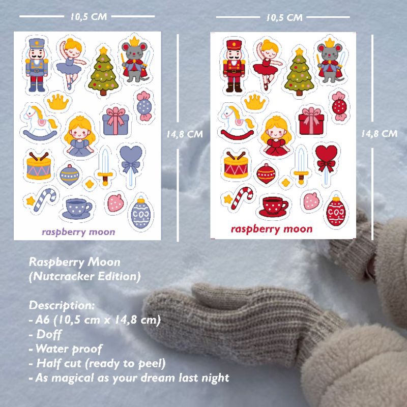 

Raspberry Moon Season 1-Nutracker Edition, Cute Christmas Sticker Set Ukuran A6 Doff Waterproff