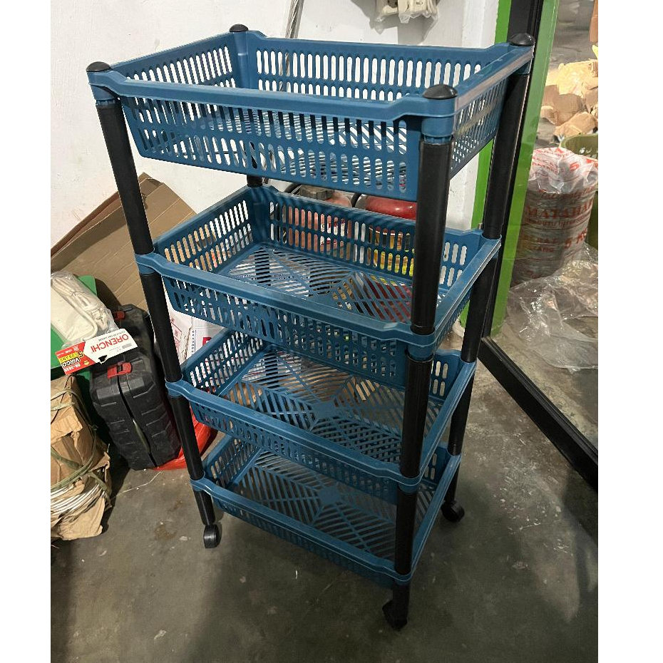 RAK SALON/RAK RODA KSB ,4 TINGKAT CEMERLANG / RAK KERANJANG 4 SUSUN Rak Salon Keranjang Plastik 4 su