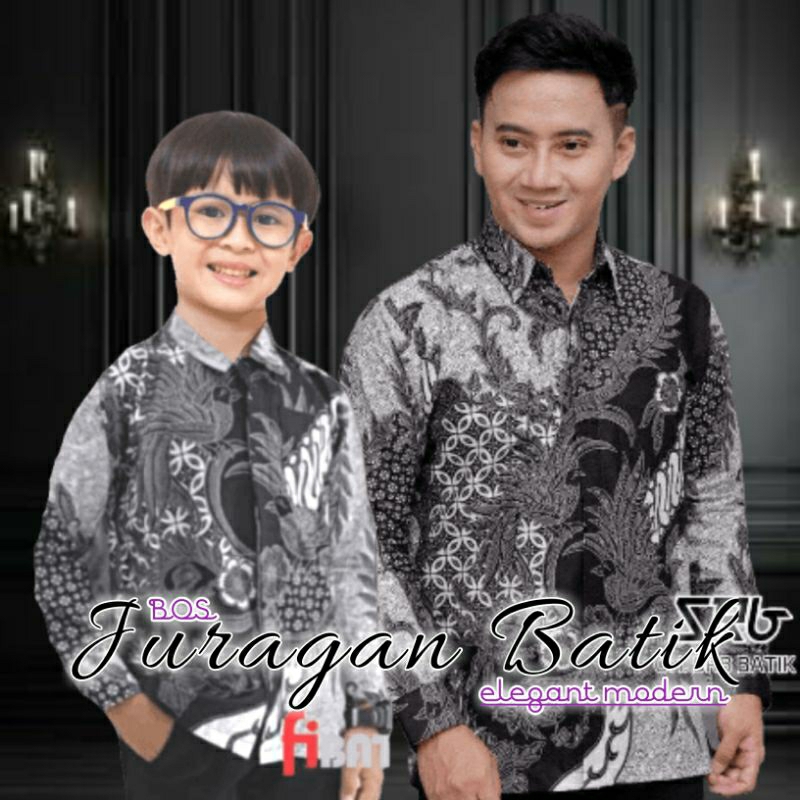 COD - Baju Batik Couple Ayah Dan Anak laki-laki - Couple Batik Ayah Anak Cowok - Batik Anak Abu-abu