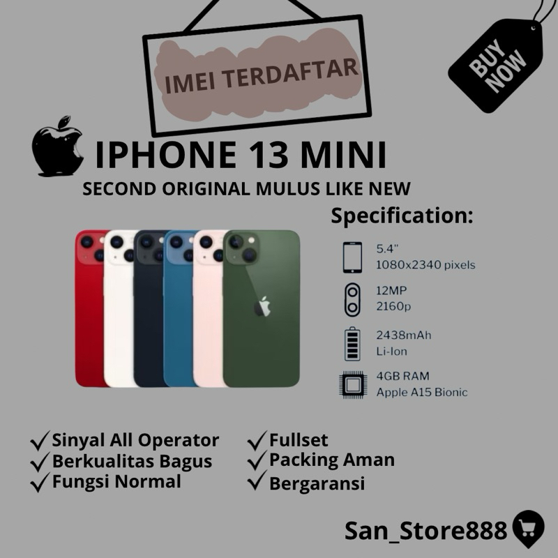 iP13 Mini Second inter iMei Terdaftar mulus
