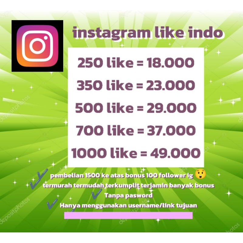 INSTAGRAM LIKE INDO permanen real aktif super fast kualitas HQ proses cepat aman promo