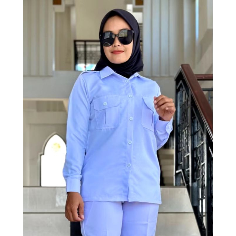PROMO  BAJU PDH PUTRI PAKAIAN DINAS HARIAN PNS/ASN GURU PEMDA WARNA PUTIH BAHAN DRILL BERKUALITAS 10