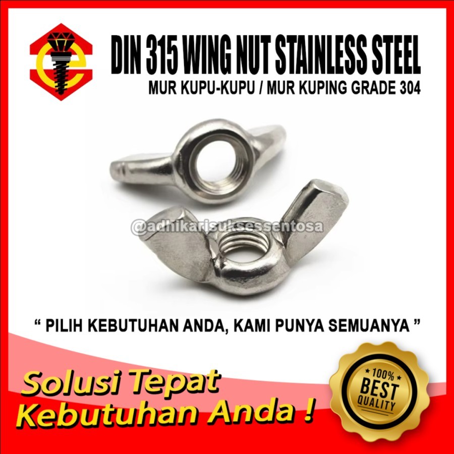 SS 304 / Mur Kuping M4 / Mur Kupu-kupu 4 MM / Wing Nut Stainless Pitch 0,7