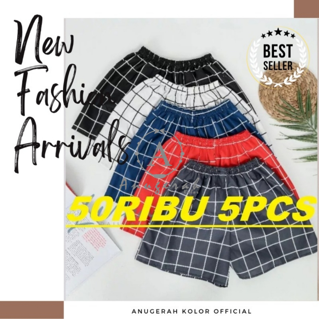 PROMO COD 50RIBU DAPAT 5PCS CELANA KOLOR PENDEK SANTAI MODEL BOXER DISTRO KOTAK TARTAN VINTAGE AESTH