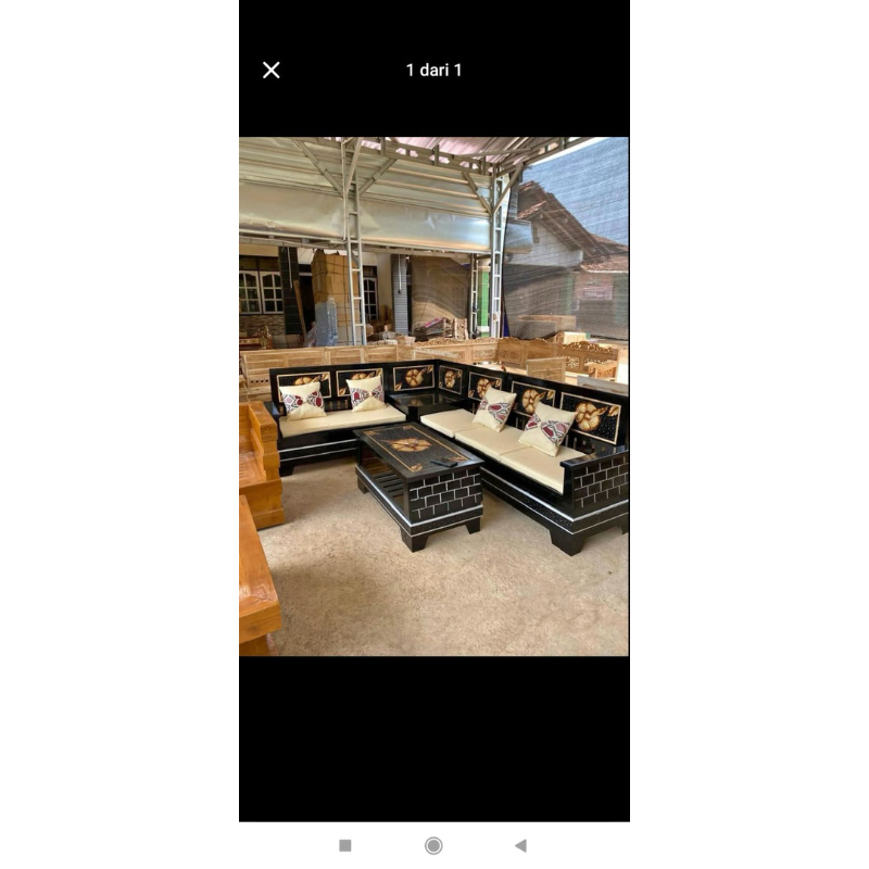kursi sudut piramit jati lengkap busa