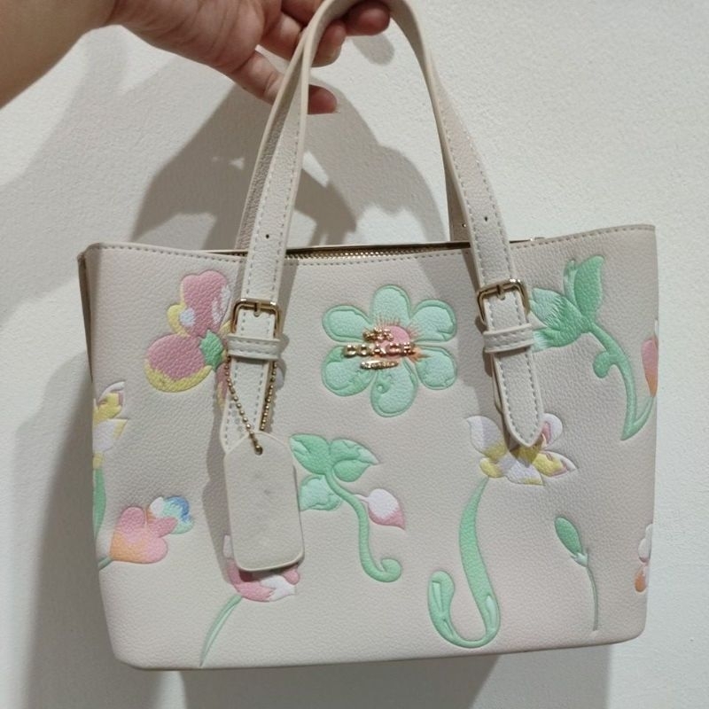 Tas handbag wanita size small bunga warna putih. [preloved]