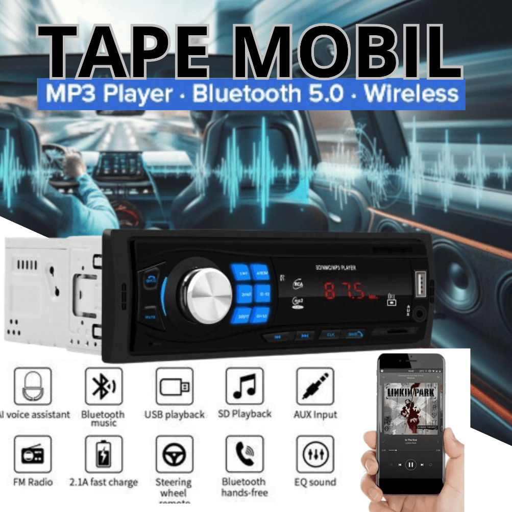 Tape Audio Mobil MP3 Player Bluetooth Receiver 12V MP3 / Tape Mobil / Tape Mobil merek Hollywood