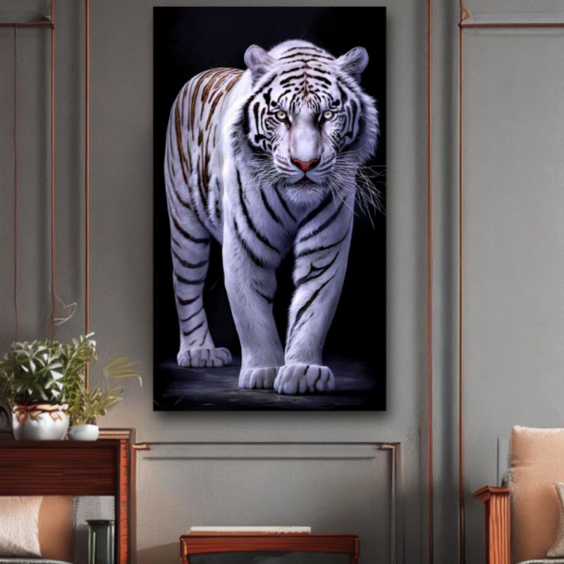 Cetak poster lukisan hiasan dinding HARIMAU PUTIH dekorasi rumah ruangan tamu kamar tidur pajangan