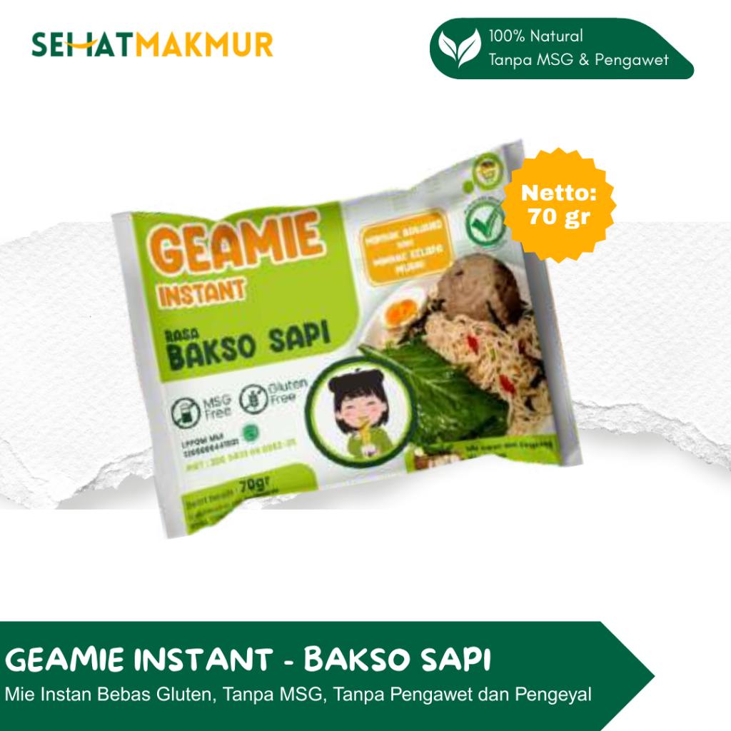 

Geamie Instant - Bakso Sapi (Mie Instant Sehat Tanpa MSG, Gluten, Pengawet dan Pengenyal)