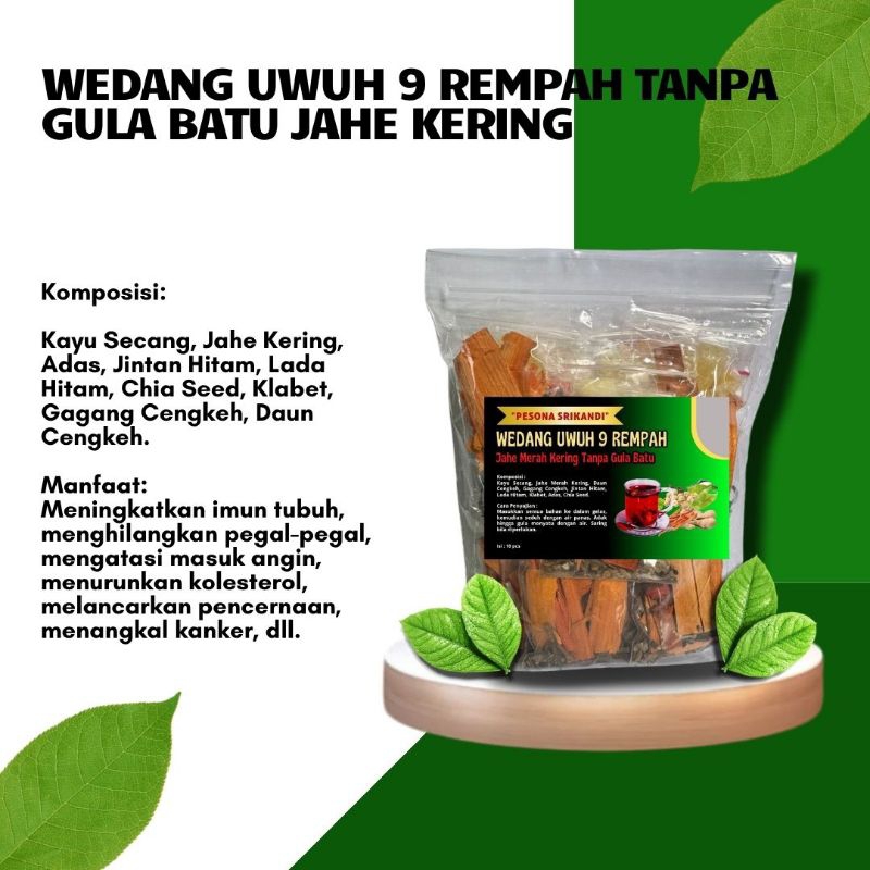 

1PACK ISI 10 PCS WEDANG UWUH 9 REMPAH TANPA GULA BATU JAHE KERING