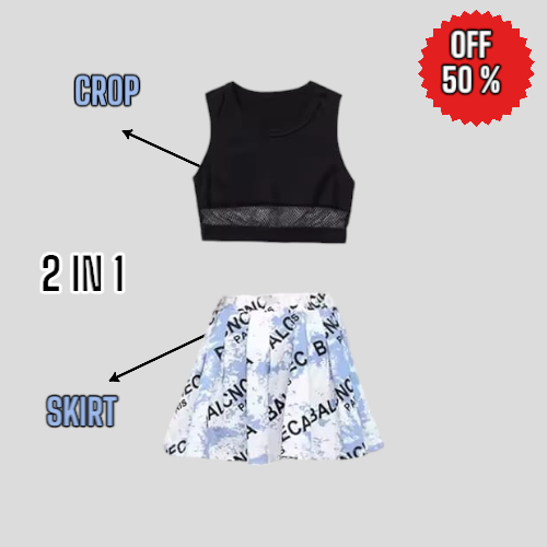 LUNOX Set Baju Dance Anak Perempuan Atasan Crop Rok Printing Korea 3-14 Tahun LITTLE ROOM KIDS