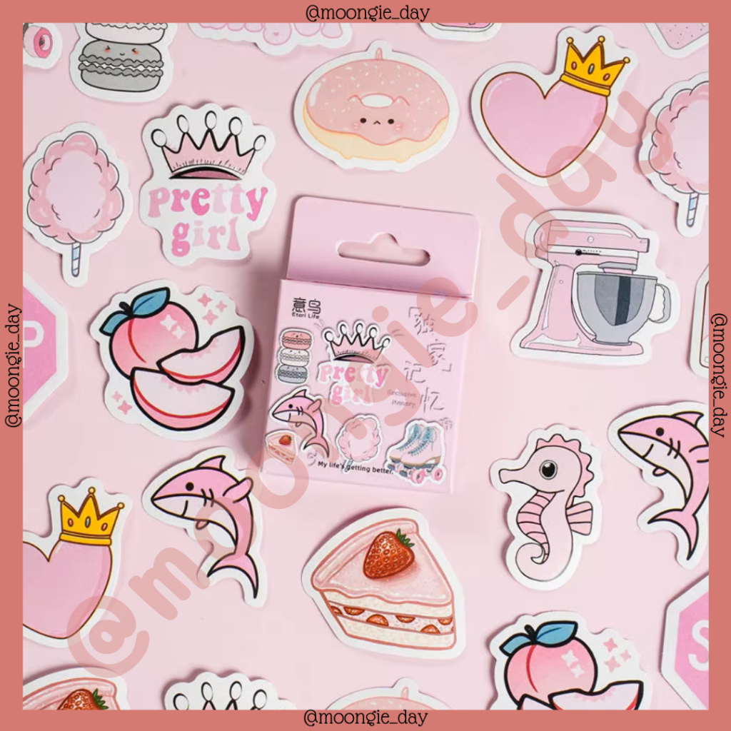 

45 PCS/BOX STIKER KERTAS TEMA PINK PRETTY GIRLS RIBBON BULLET JURNAL SCRAP BOOK DIY DIARY LUCU MURAH