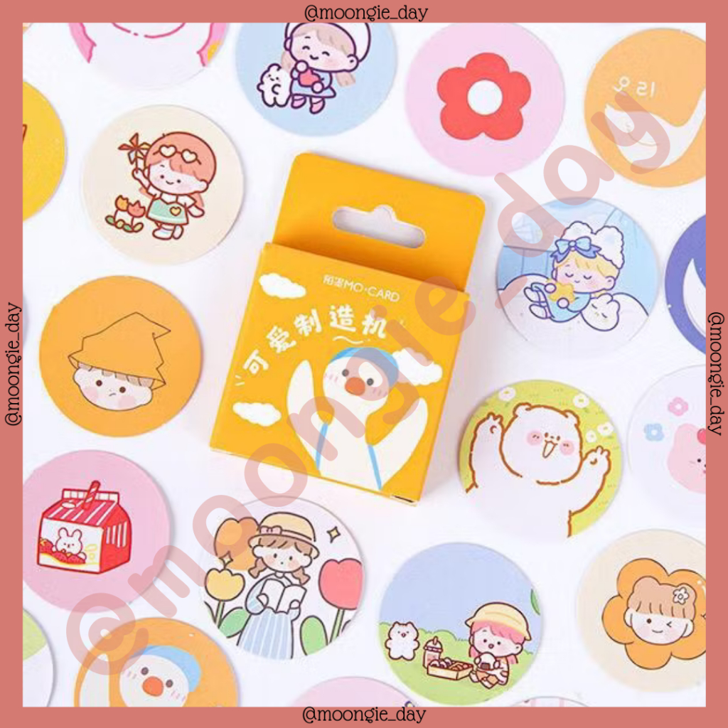 

45 PCS/BOX STIKER KERTAS TEMA BULAT BEBEK ORANGE DUCK ROUND ANIMAL BULLET JURNAL DIY DIARY LUCU MURAH