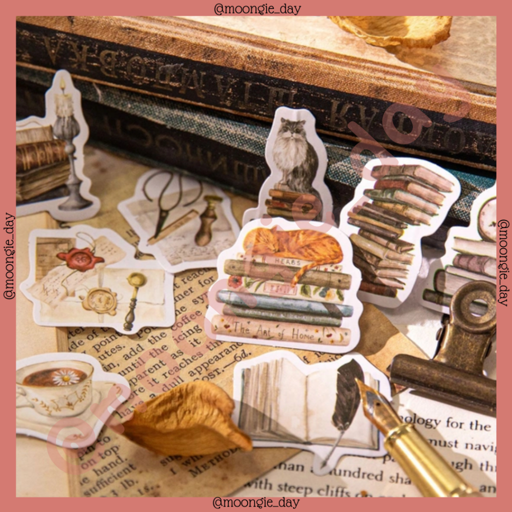 

45 PCS/BOX STIKER KERTAS TEMA ANIMAL CAT BOOKSTORE BUKU DAN KUCING VINTAGE BULLET JURNAL SCRAP BOOK DIY DAIRY LUCU MURAH