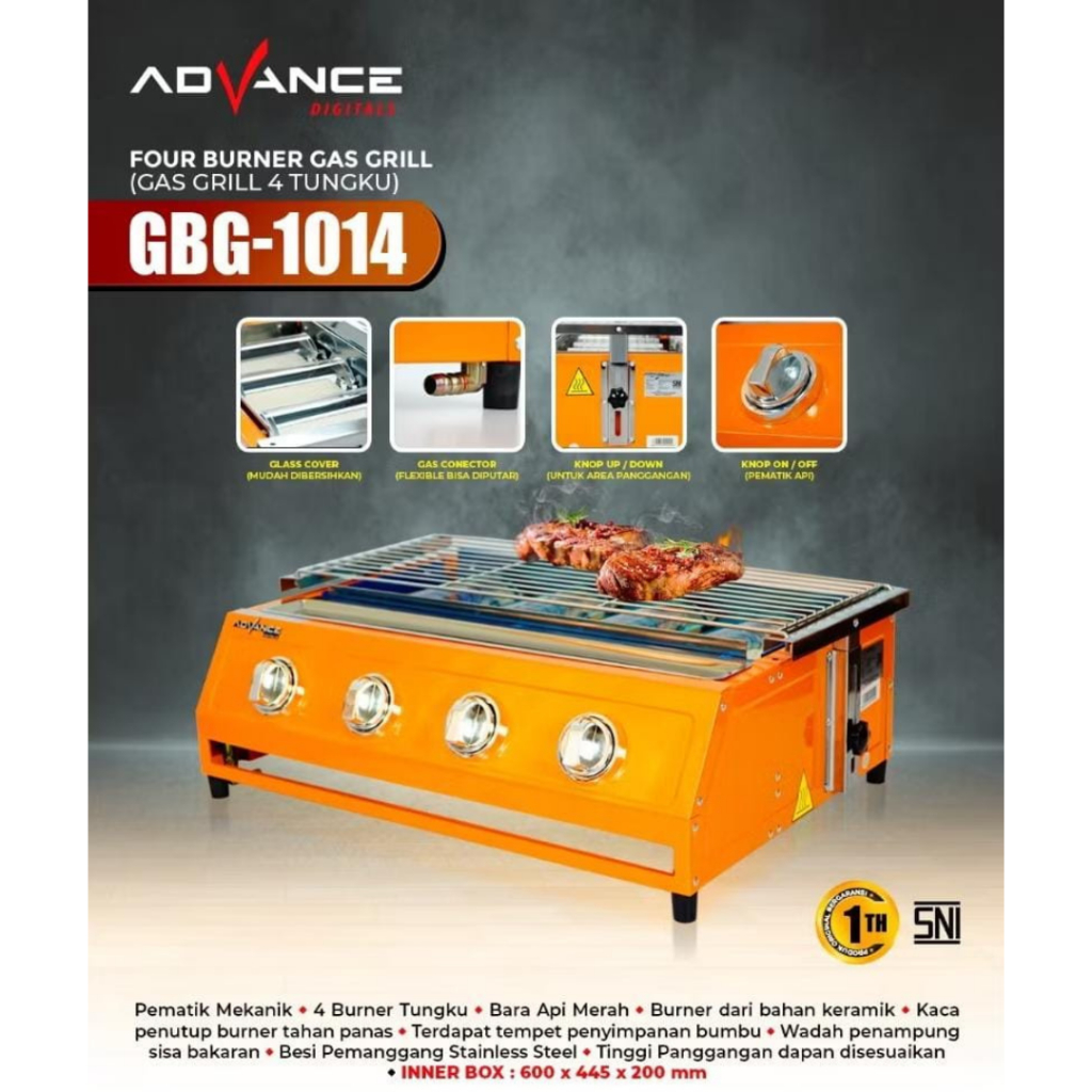 Advance GBG-1014 Kompor Panggang Sosis Bakar 4 Tungku BBQ Barbeque Grill Set