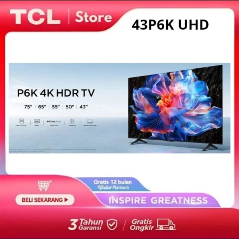 TCL 43" 4K UHD GOOGLE TV HVA PANEL SCREEN DOLBY AUDIO HDR10 43P6K