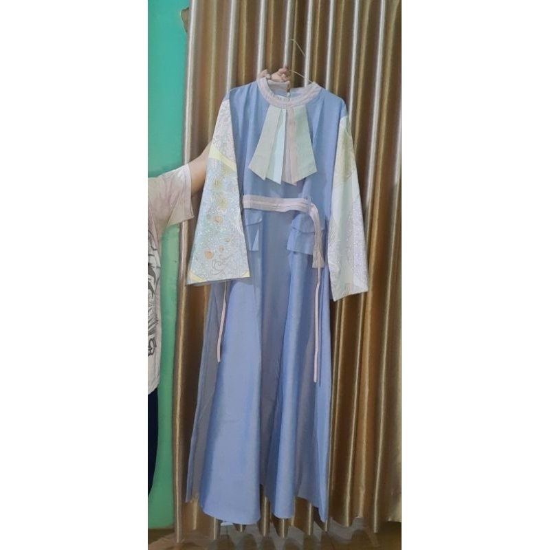 preloved long dress lucu warna denim mix batik baju wanita murah korean look omg cinema