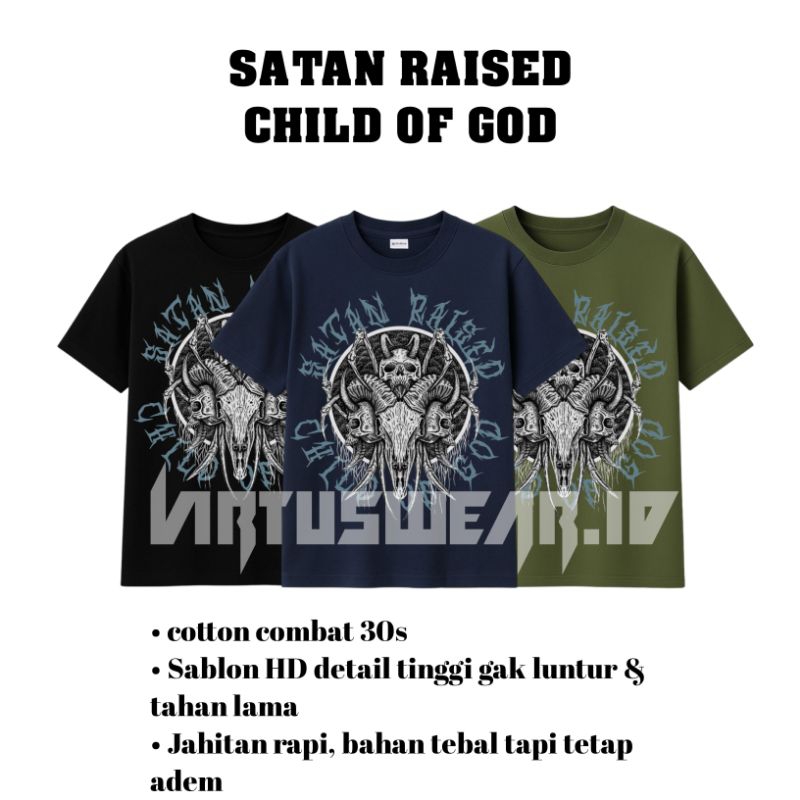 Kaos Oversize Pria Hitam Desain Tengkorak Gothic Satanic Streetwear Unisex T-Shirt Keren