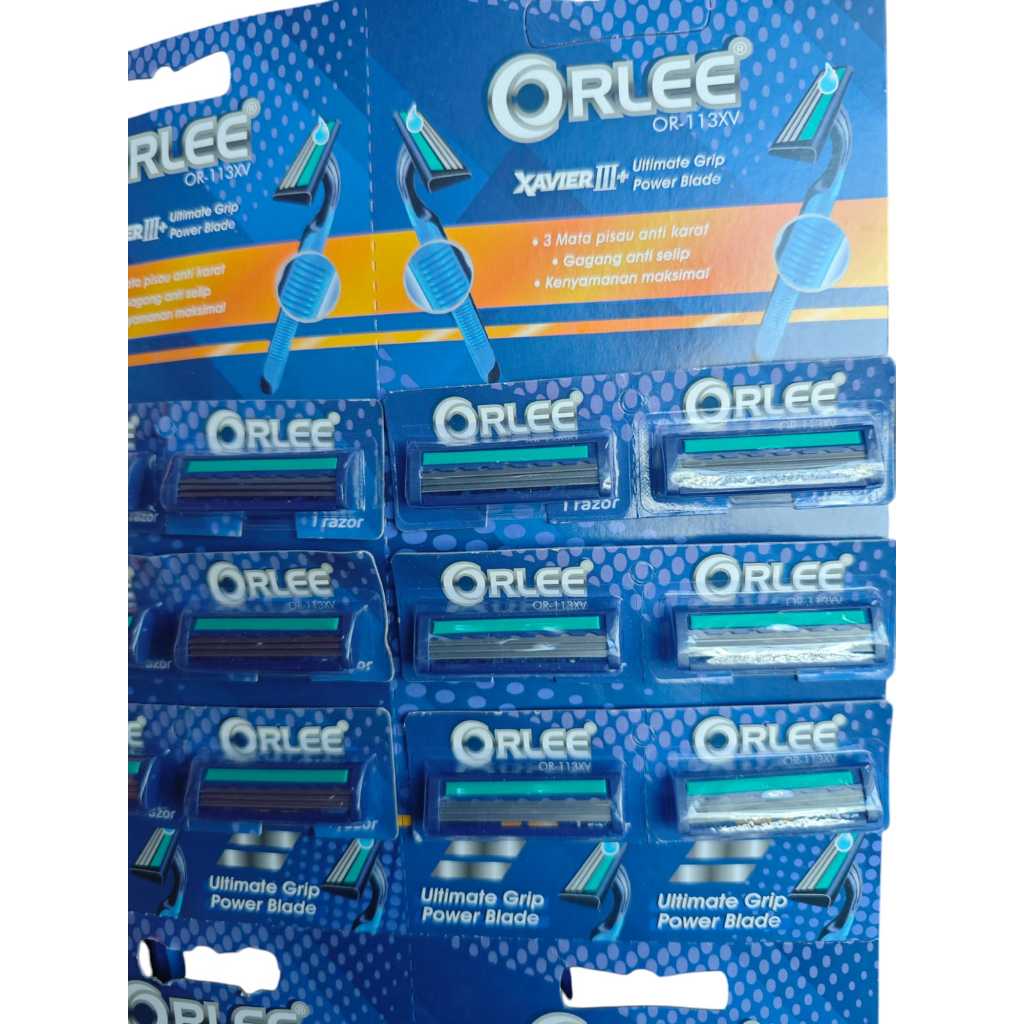 Alat Pisau Cukur Cukuran Kumis Jenggot Bulu 2 / 3 / 4  Mata Pisau Stainless Steel Anti Karat Selip Grip Gagang Anti Slip Razor Shaver Dengan Strip Sabun Pelicin Disposable Garuk Orlee Xavier 3 Shaving Biru OR-113XV Biru Kuning