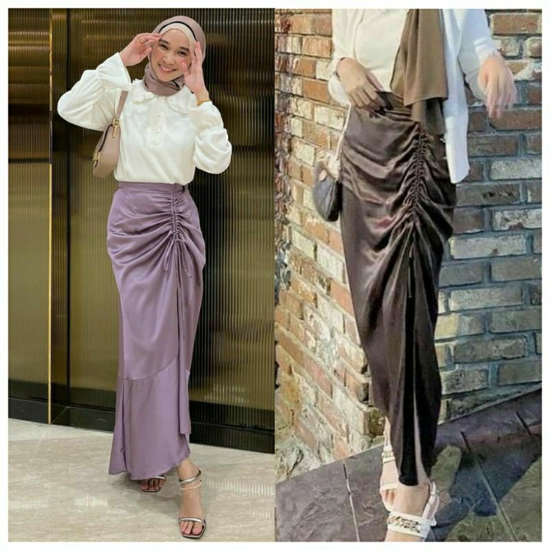 Rok Serut Satin / Rok Polos Serut / Rok Kondangan /Bawahan kondangan / Rok Satin Serut