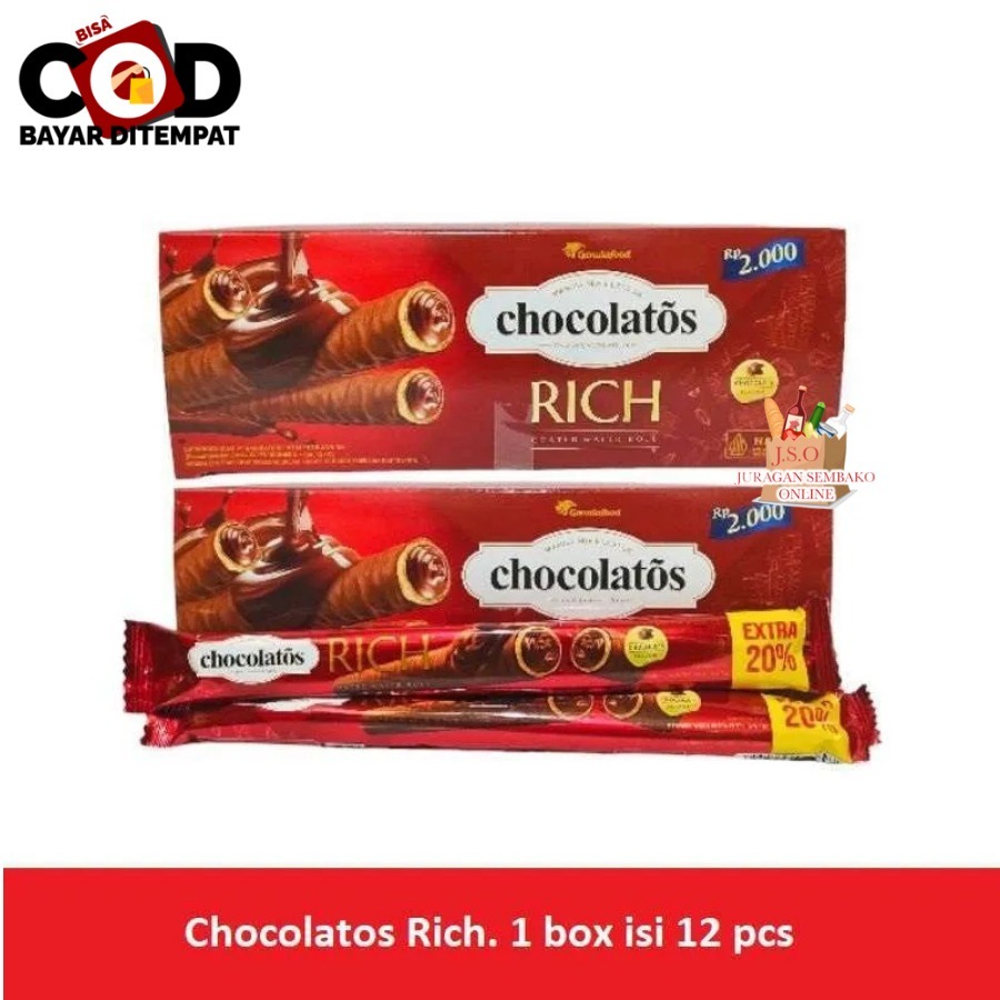 

[ JSO ] Chocolatos Rich Coated Wafer Roll Box Isi 12pcs Wafer Salut Cokelat Snack Cemilan Anak Murah Halal