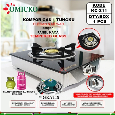 Kompor GAS OMICKO KC-211 /Kompor Kaca 1 tungku/Kompor Gas 1 Tungku Tempered Glass