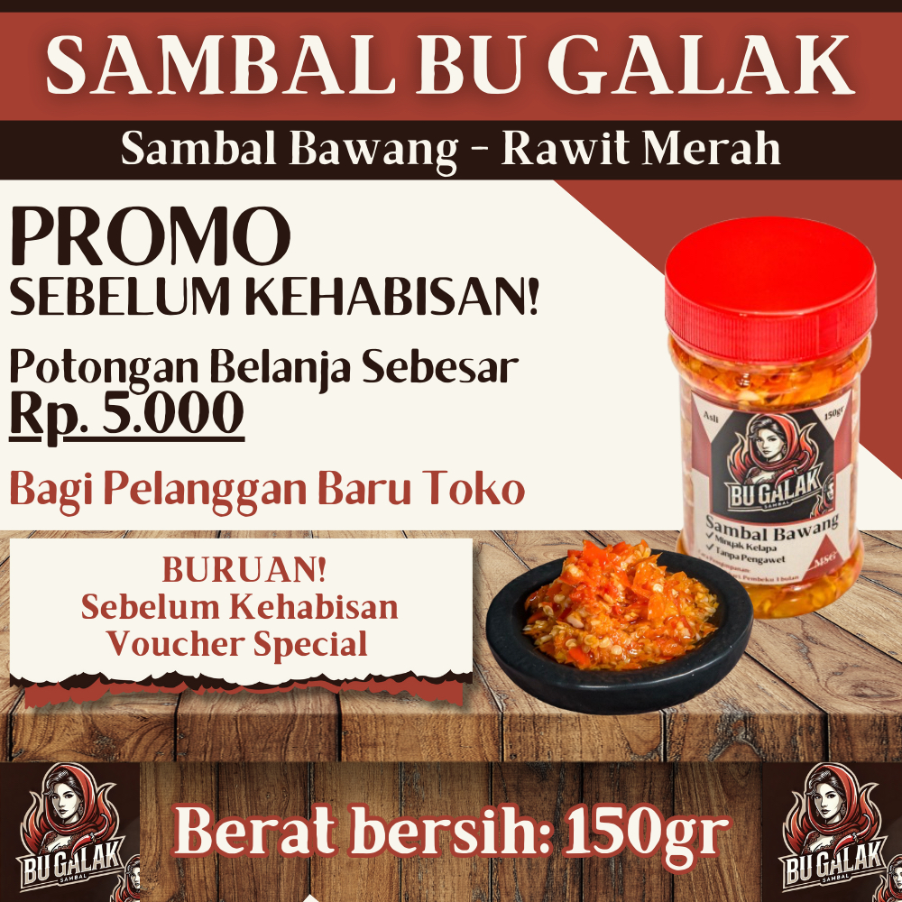 

150gr Sambal Bawang Bu Galak | Rawit Merah | Minyak Kelapa Premium Super Pedas