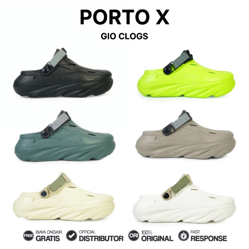 Porto X - Sandal Gio Clogs Slop Karet Recovery Unisex Wanita Pria Keren