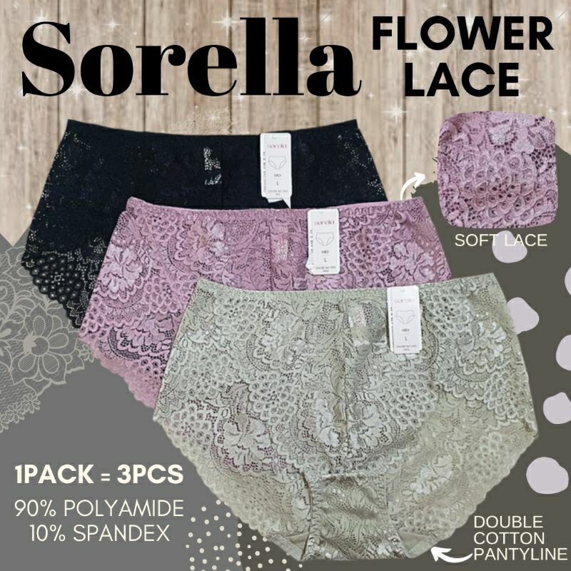 sorella panty pack flower lace /celana dalam wanita branded murah