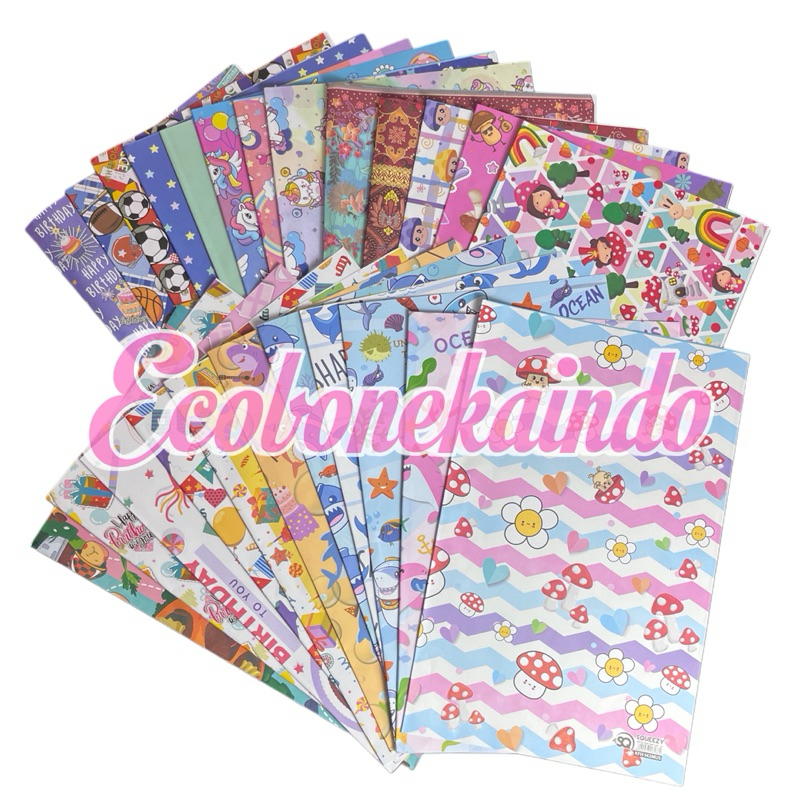 

Kertas Kado aneka motif karakter lucu anak kertas pembungkus kado ulang tahun ecobonekaindo