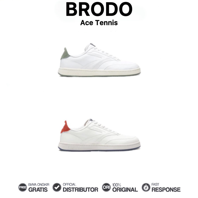Brodo - Sepatu Ace Tennis Sneakers Casual Putih Unisex Wanita Pria Original 100%