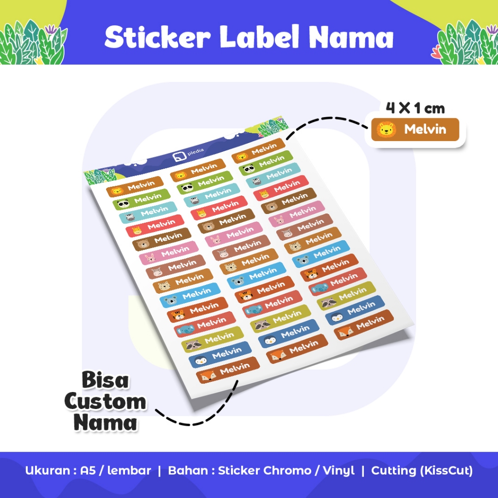 

PLEDIA Stiker Label Kostum Anak Binatang Lucu A5 Chromo / Vinyl Cutting