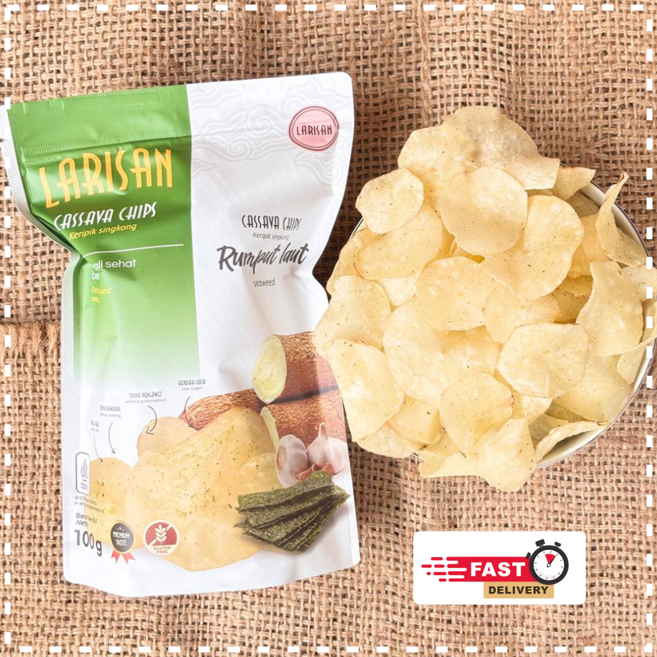 

Larisan Keripik Singkong Rumput Laut LARISAN | Cassava Chips Seaweed 100g | Snack Renyah Enak Sehat & Tanpa Pengawet