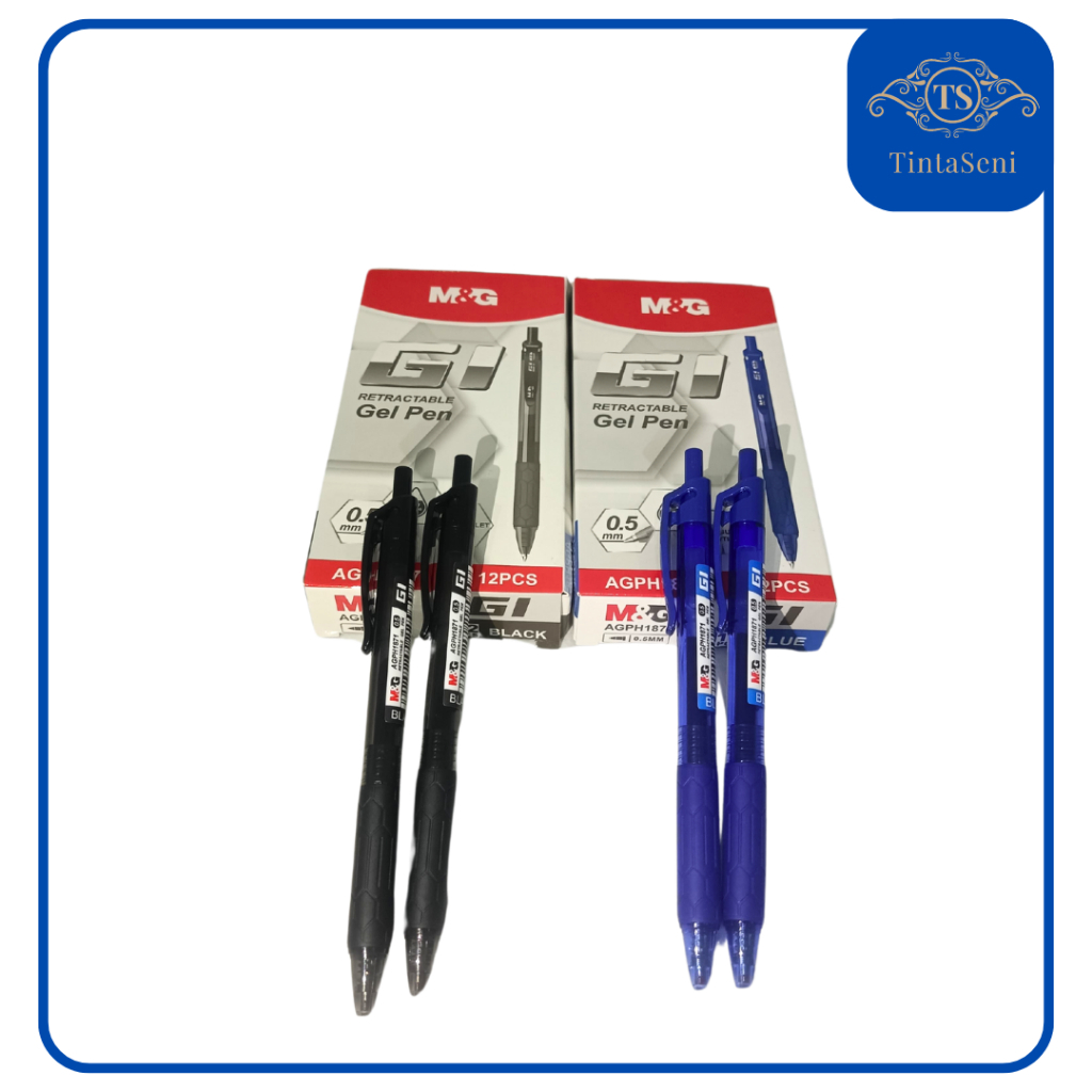 

Pulpen Gel Pena Cetek Retractable 0.5mm M&G G1 Pcs Satuan Murah Berkualitas Hitam Biru