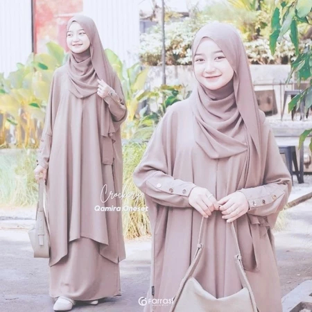 Qamira one set abaya muslim anak tanggung kekinian abaya long tunik & rok (Cringkle Airflow // CODBA