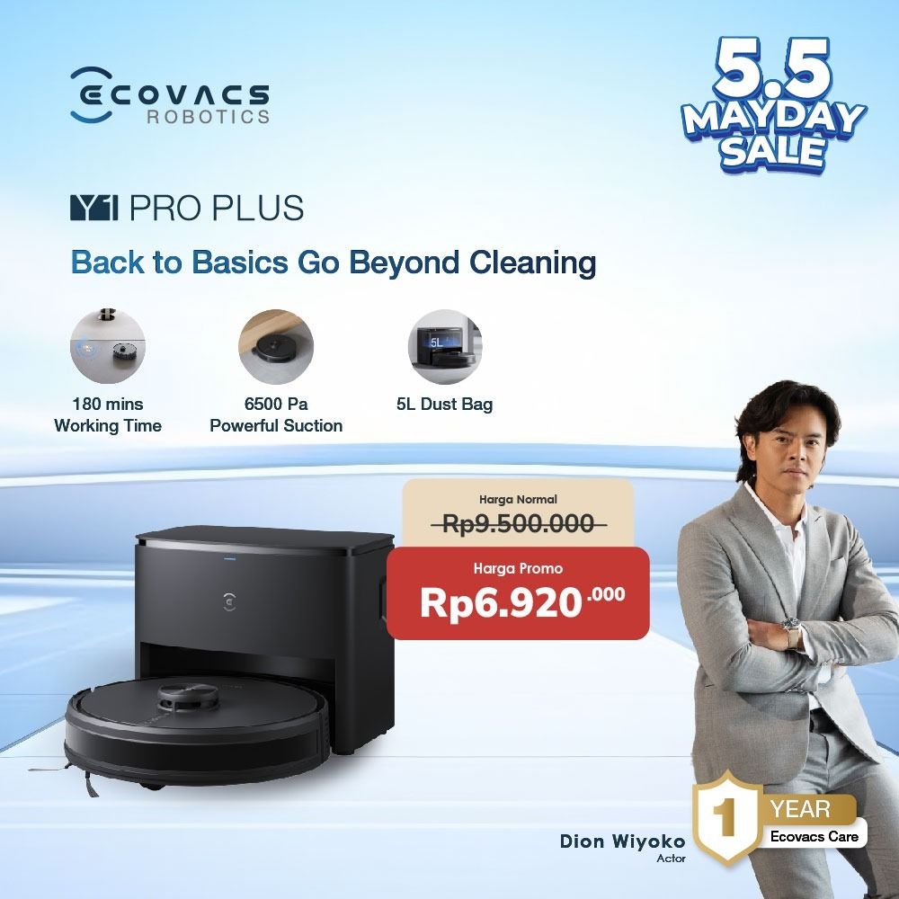Ecovacs DEEBOT Y1 Pro Robot Vacuum and Mop - Pembersih Lantai Otomatis
