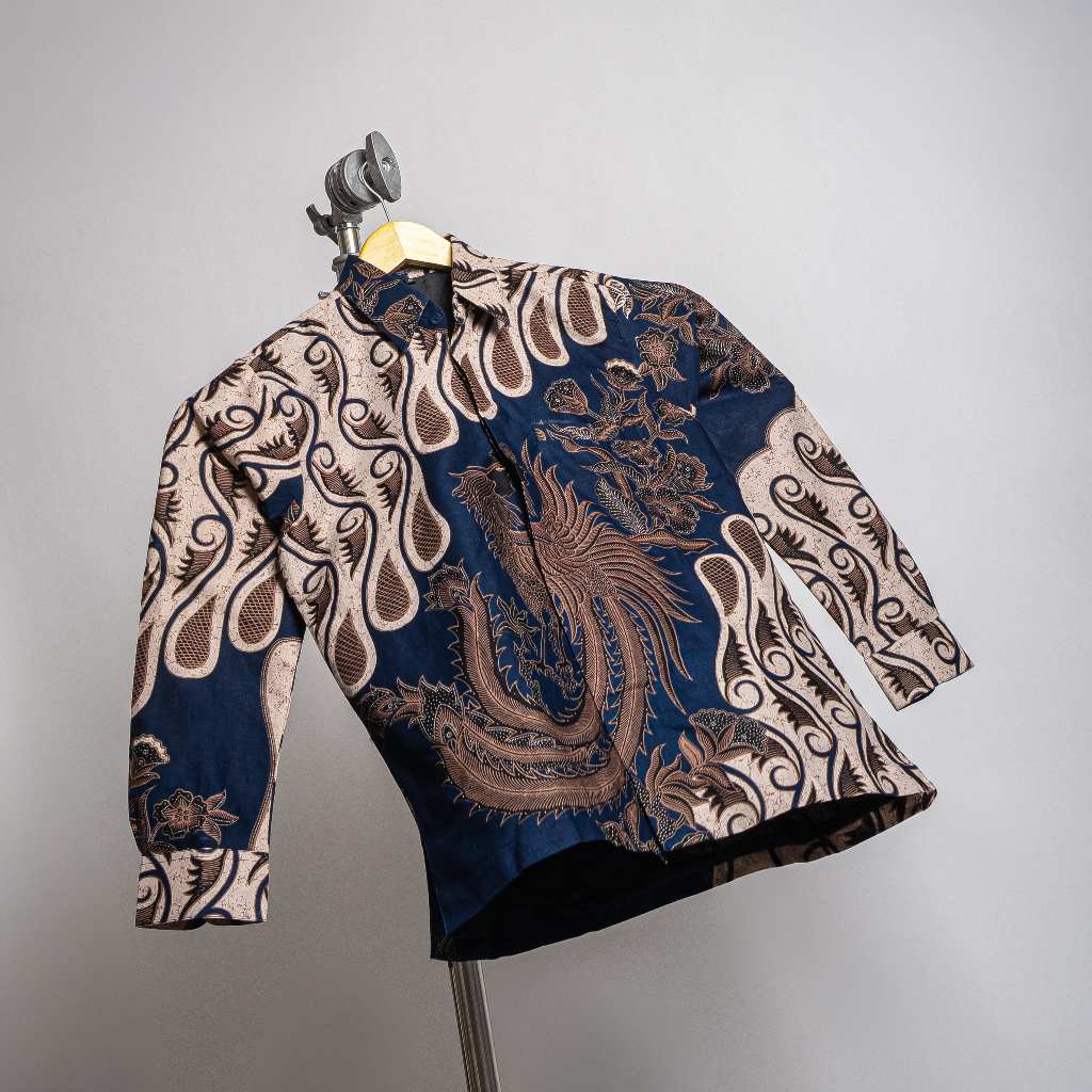 hem batik lengan panjang pria lapis furing motif  parang ukel seno barong warna biru blue