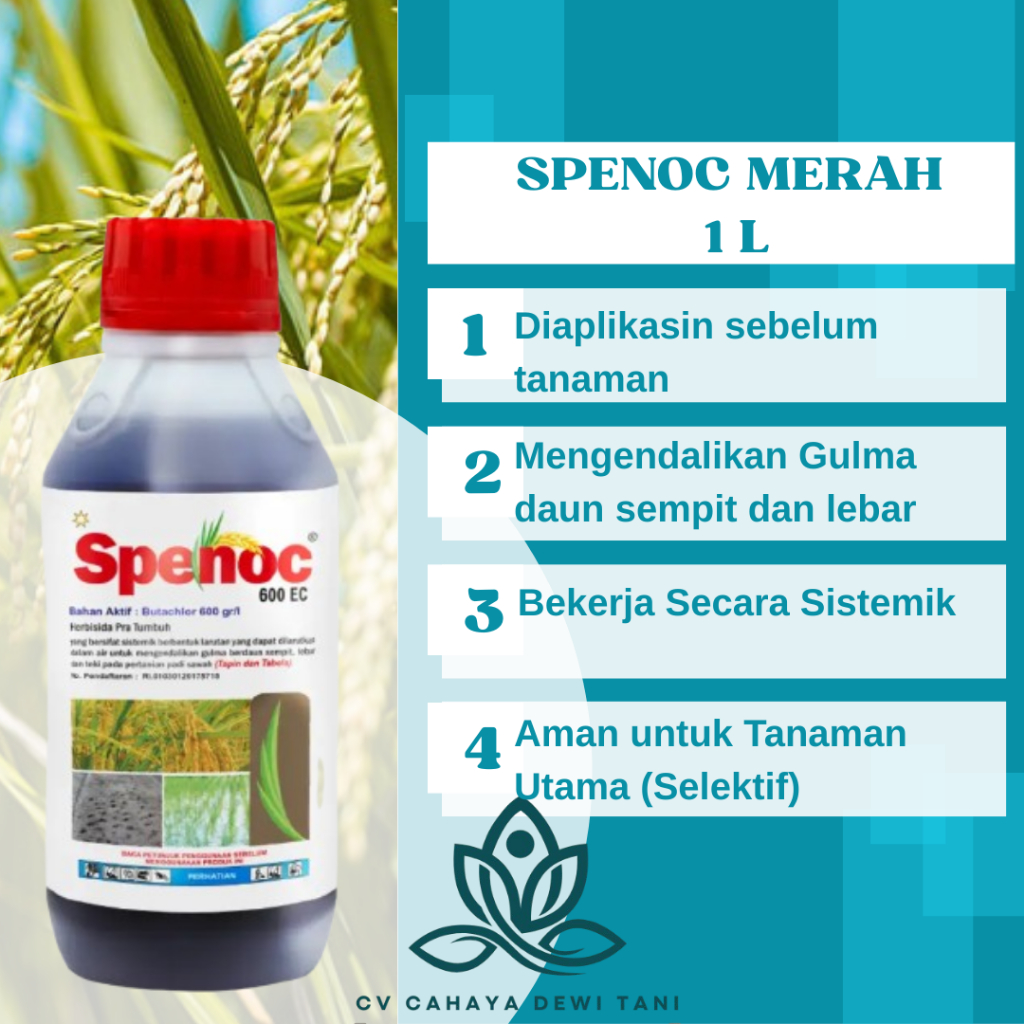 SPENOC 600 EC Herbisida Racun Pra Tumbuh Pembeku Biji Gulma Tanaman Padi