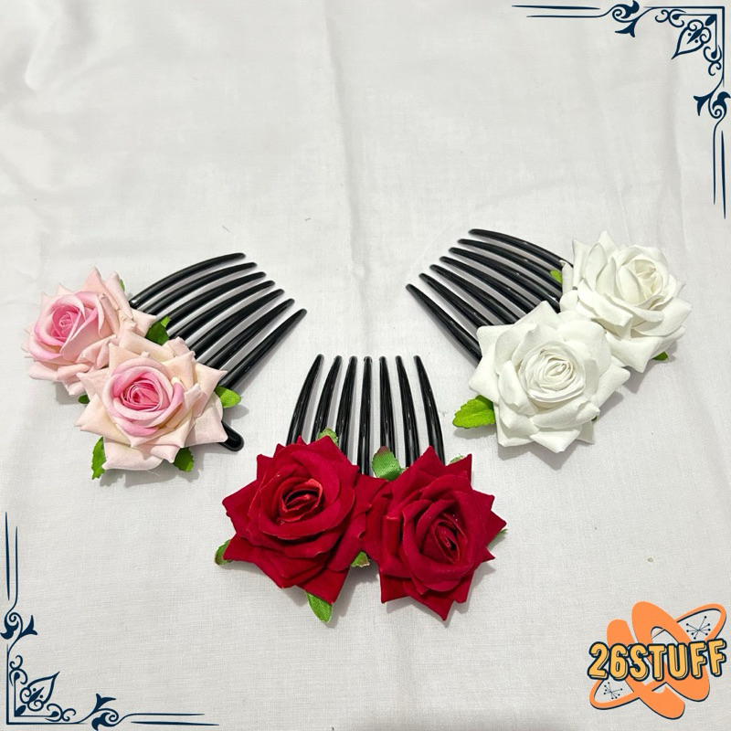 Sirkam Rambut Bunga Mawar Beludru | Tusuk Konde Mawar | Aksesoris Rambut Mawar | Aksesoris Rambut Ka