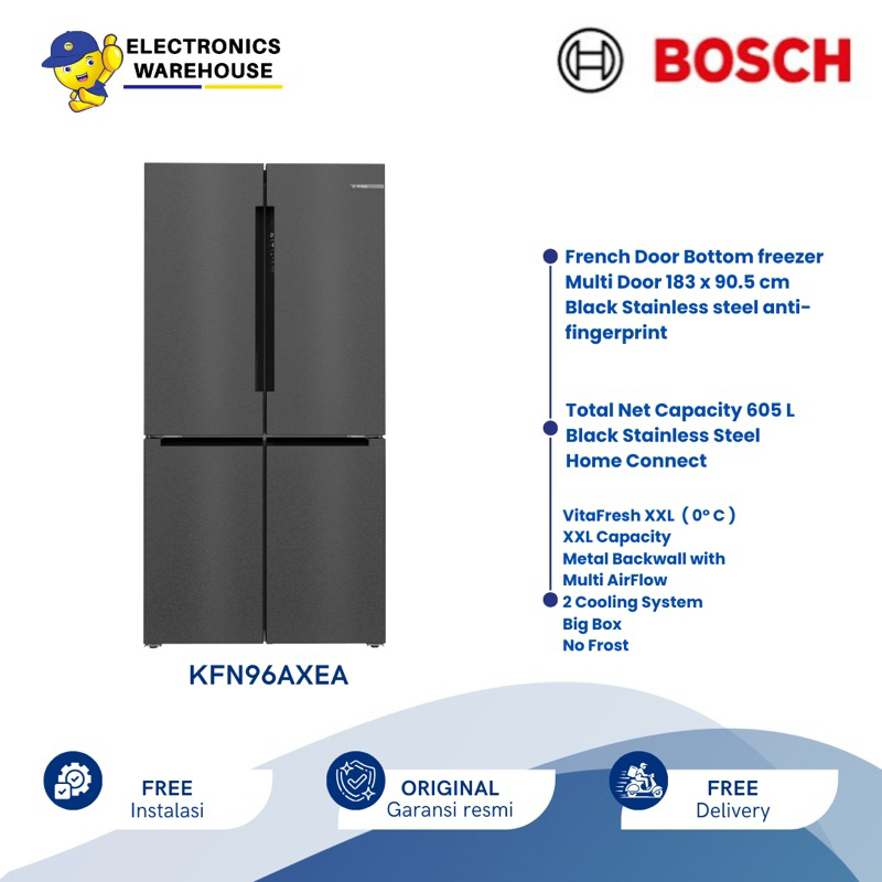 BOSCH KULKAS FRENCH DOOR REFRIGERATOR MULTIDOOR 605L STAINLESS KFN96AXEA