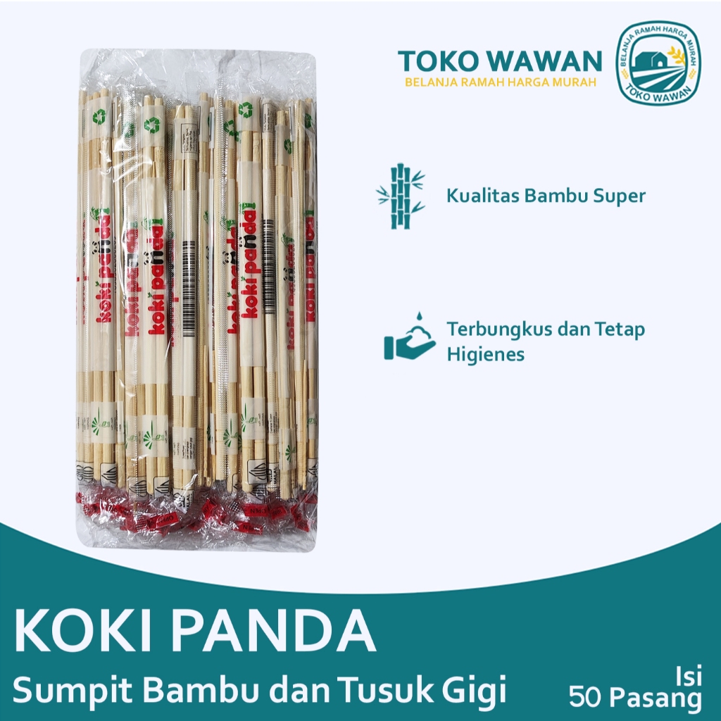 ( 1 PACK ) Sumpit KOKI PANDA import Isi 50 pasang + Tusuk Gigi / Sumpit Bambu Berkualitas / Sumpit K