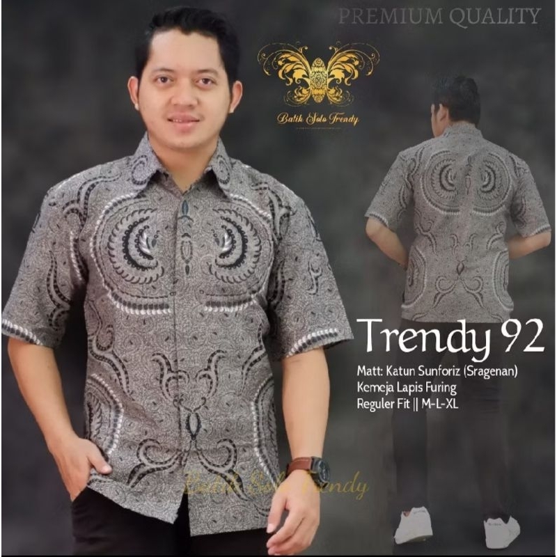 NEW DEALS Batik Solo Trendy - Batik Kemeja Lengan Pendek Premium Slimfit - Lapis Furing berbahan